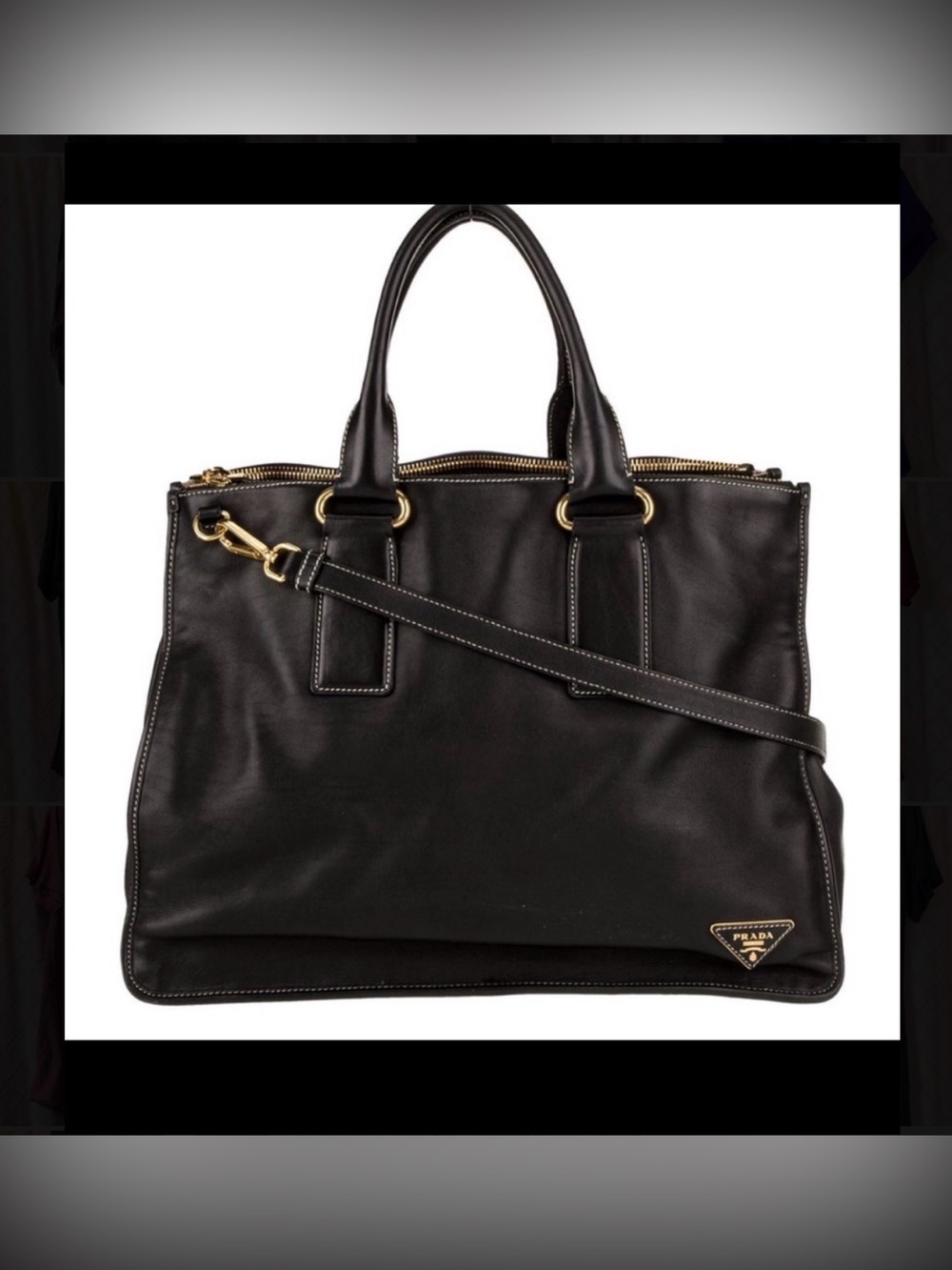 Prada Black Leather Handbag with Gold Details